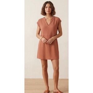 Michael Stars Mira Split Neck Dress 100% Cotton Dbl Gauze Womens XS NWT